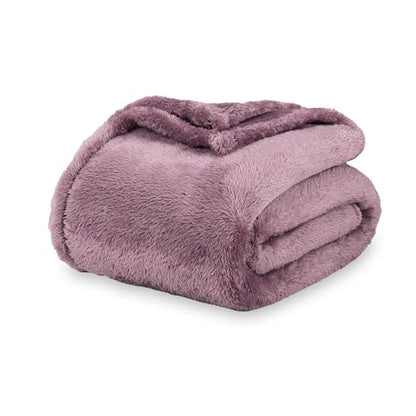 Berkshire Blanket Classic Extra-Fluffy™ Plush Blanket Queen Size, Soft Fuzzy Fluffy Long Hair Blanket for Couch Sofa Bed, Plum Smoke, 90x90 Inches - color: Plum Smoke, size: Full/Queen