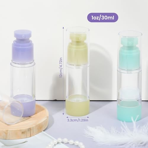 1oz 30ml Airless Pump Bottles, Refillable Leak Proof Travel Pump Bottle Toiletry Cosmetic Skincare Containers for Lotion Toner Gel Foundation (3 Pieces) - color: Green Blue Purple