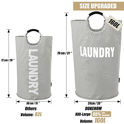 DOKEHOM 160L XX-Large Laundry Basket (7 Colors), Collapsible Laundry Bag, Foldable Laundry Hamper, Folding Washing Bin (Grey, XXL) - color: Light Grey, size: 160L