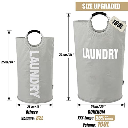 DOKEHOM 160L XX-Large Laundry Basket (7 Colors), Collapsible Laundry Bag, Foldable Laundry Hamper, Folding Washing Bin (Grey, XXL) - color: Light Grey, size: 160L