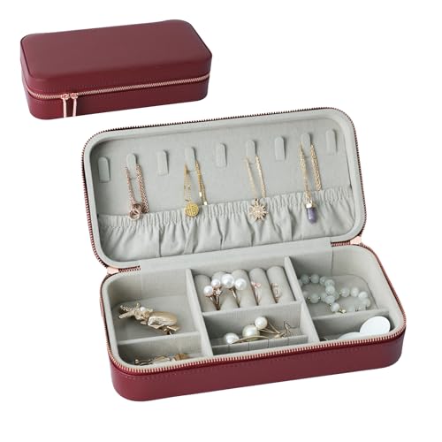 Travel Jewelry Box Jewelry Organizer for Travel Jewellery Organizers Box Jewelry Box for Women on Hallowmas Christmas Valentine's Birthday Wine - color: Wine
