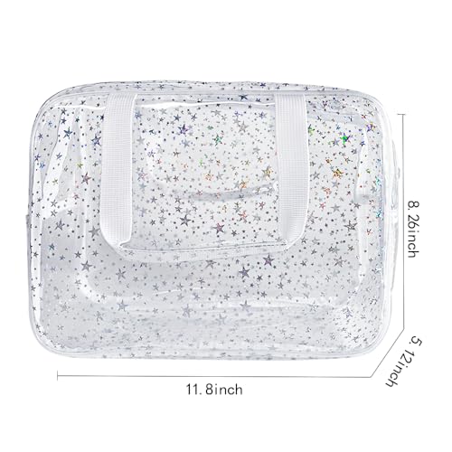 Holographic Star Transparent PVC Cosmetic Bag Clear Makeup Toiletry Carry Pouch Clear Travel Pouch Storage Bag for Vacation Bathroom and Organizing - color: Transparent