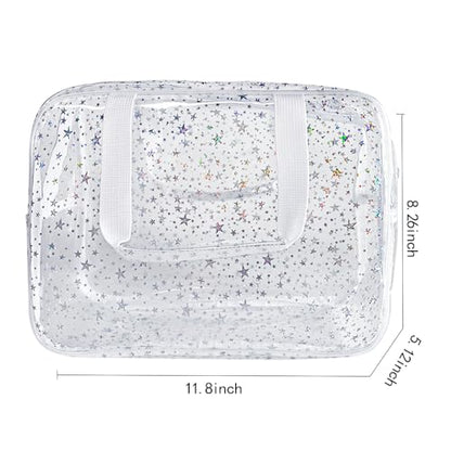 Holographic Star Transparent PVC Cosmetic Bag Clear Makeup Toiletry Carry Pouch Clear Travel Pouch Storage Bag for Vacation Bathroom and Organizing - color: Transparent