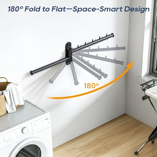 Wall Mounted Drying Rack, 2-Tier Laundry Drying Rack with Swing Arm, Space-Saving Foldable Laundry Clothes Hanger with 10 Clips for Laundry Room Closet Organizer Bathroom Bedroom (2 Pack) - size: 2 Pack