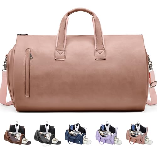 Convertible Garment Bag, Carry on Garment Duffel Bag with Shoulder Strap, Men's Women's Travel Clothing Bag with Shoe Compartment, 2-in-1 Hanging Suitcase Suit Business Travel Bag (Champagne) - color: Champagne
