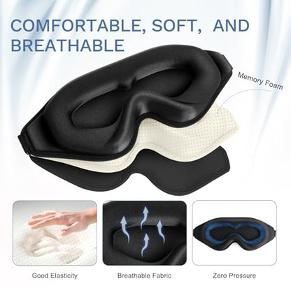 FlyCoco 99% Fully Block Out Light Eye Sleep Mask, 3D Deep Contoured Eyes Cover Zero Pressure, Long Lash Extension Eyes Mask with Adjustable Straps for Sleeping Travel Home Nap Rest Women Men (Black) - color: Black