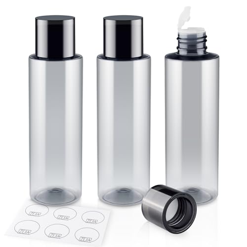 150ML/5OZ Travel Size Toiletries, 3 Pack Travel Size Containers, Leak Proof Plastic Bottles for Shampoo, Lotion, Body Wash with 6pcs Labels - color: Grey, size: 150ml(3pcs)