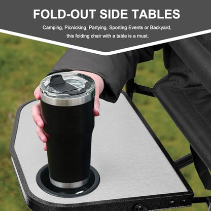 Yestomo Camping Chairs, Folding Chairs for Outside, Directors Chairs Foldable Adults Heavy Duty,Support to 450LBS - color: Black/Grey