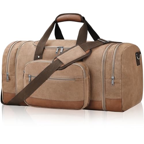 Litvyak Large Duffle Bag for Travel, 60L Canvas Travel Duffel Bags Overnight Weekend Gym Carry On Luggage Bag for Men & Women(Coffee) - color: Coffee, size: 60L