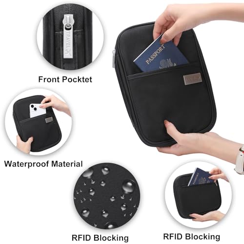 Family Passport Wallet Holder,Waterproof Multi functional Travel Document Organizer for Men Women Travel Wallet - color: Black