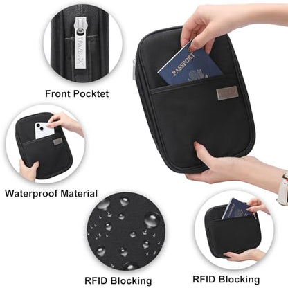Family Passport Wallet Holder,Waterproof Multi functional Travel Document Organizer for Men Women Travel Wallet - color: Black