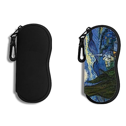 Hion Sunglasses Soft Case Ultra Light Neoprene Zipper Eyeglass Case With Belt Clip - color: 3c-2pcs-black + Starry Night