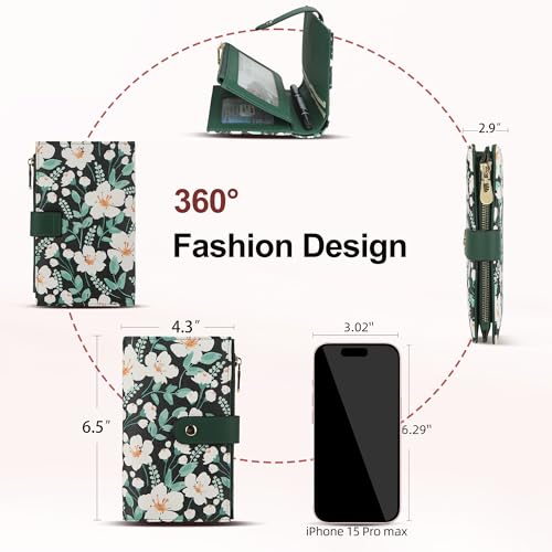yiijay Womens Wallet RFID Blocking Vegan Leather Trifold Clutch Credit Card Holder Ladies Travel Wallet Purse with Pen Holder - color: 2Flora Green
