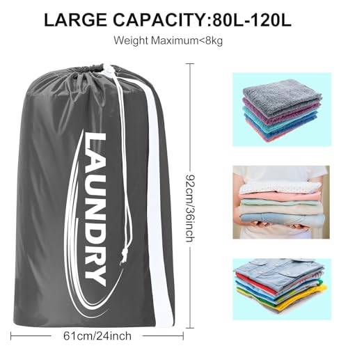 Sylfairy 2 Pack XL Laundry Bag with Strap,Heavy Duty Travel Laundry Bag,Rip-Stop Dirty Clothes Shoulder Bag with Drawstring,Easy Fit a Laundry Hamper or Basket Travel Essentials - color: Black+Grey