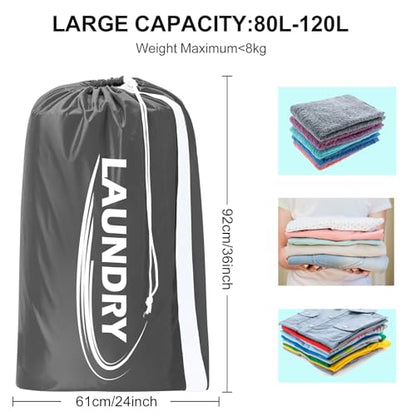 Sylfairy 2 Pack XL Laundry Bag with Strap,Heavy Duty Travel Laundry Bag,Rip-Stop Dirty Clothes Shoulder Bag with Drawstring,Easy Fit a Laundry Hamper or Basket Travel Essentials - color: Black+Grey