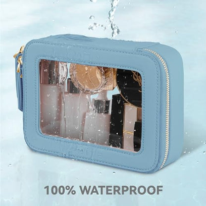 Prite Clear Makeup Bag Cosmetic Organizer Case Waterproof Travel Toiletry Bag Skincare Pouch with Golden Zipper(Blue) - color: Blue, size: Standard - Single Layer