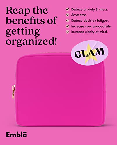 Embla Large Makeup Bag and Waterproof Nylon Travel Toiletry Bag, Large Capacity Cosmetic Zipper Pouch, Fuchsia Pink - color: Fuchsia, size: Large