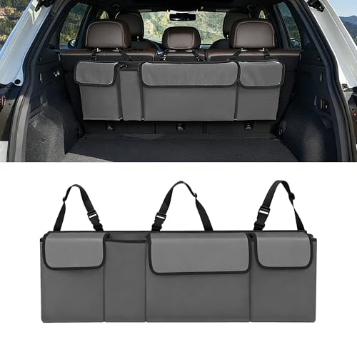 Car Trunk Organizer, Waterproof Backseat Hanging Large Storage with Adjustable Straps, Collapsible Cargo Bag with 4 Pockets, Car Interior Accessories for Truck, SUV, MPV (Gray) - color: Gray