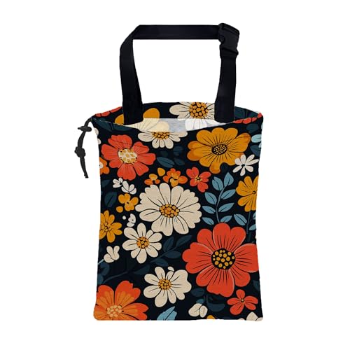 Car Garbage Bag Abstract Floral and Green Leaves Hanging Canvas Car Trash Bag Drawstring Car Back Seat Organizer for Car Back Front Seat Console with Adjustable Buckle - color: Abstract Floral and Green Leaves