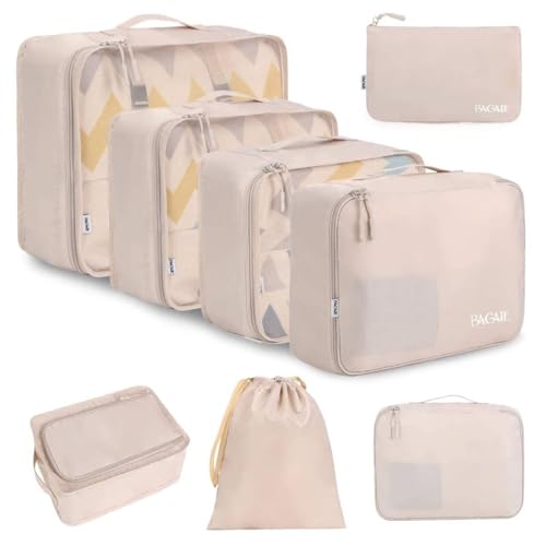 BAGAIL 8 Set Packing Cubes Luggage Packing Organizers for Travel Accessories-Cream - color: Cream, size: 8 Set