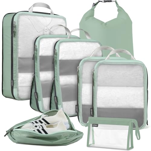 Cipway Compression Packing Cubes Mesh, Lightweight Luggage Organizer Bags with Laundry Bag,Toiletries Bag and Shoe Bag, Travel Essentials for Carry on Suitcase（8 Pcs,Sage Green） - color: Sage Green, size: 8PCS