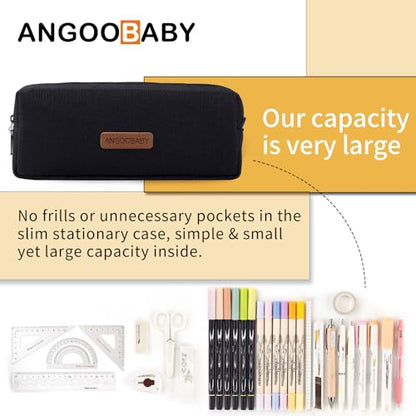 ANGOOBABY Small Pencil Case Student Pencil Pouch Coin Pouch Cosmetic Bag Office Stationery Organizer for Teen School - Black - color: black