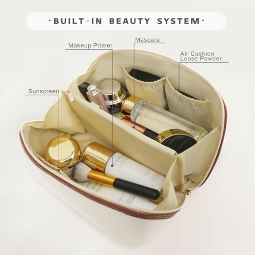 Travel Makeup Bag – Large Cosmetic Organizer with Waterproof Nylon, Smooth Double Zipper & Tear-Resistant Lining, Toiletry Pouch for Women (Beige) - color: 05-Beige