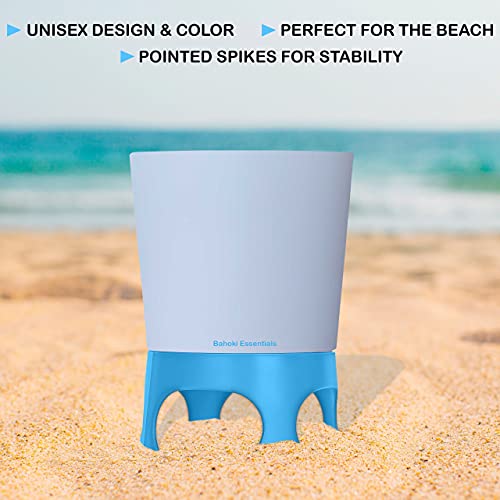 Bahoki Essentials Beach Drink Cup Holder - Sand Coaster for Beverage Bottle and Glass - Perfect to Hold Drinks, Snack, Phone, Key or Sunglasses (Blue, 4 Pack) - color: Blue