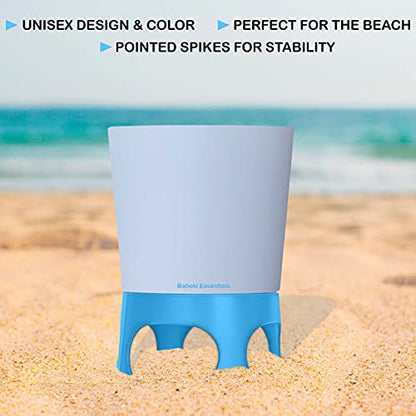 Bahoki Essentials Beach Drink Cup Holder - Sand Coaster for Beverage Bottle and Glass - Perfect to Hold Drinks, Snack, Phone, Key or Sunglasses (Blue, 4 Pack) - color: Blue