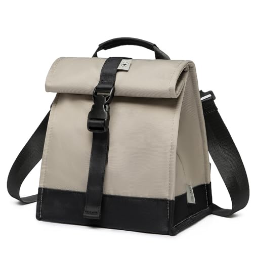 SUNNY BIRD Insulated Lunch Bag Rolltop Lunch Box Tote Bag for Women, Men, Adults and Teens (Grey and black) - color: Grey and black