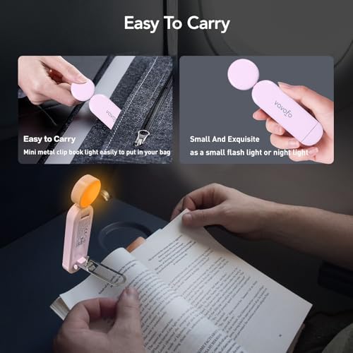 VAVOFO USB Rechargeable Book Light, Blue Light Blocking, Amber Light Clip On Bookmark Shaped Reading Light, Eye Care 6 LEDs Book Light for Bookworms Reading in Bed with 9 Lighting Modes (Pink Purple) - color: Pink Purple