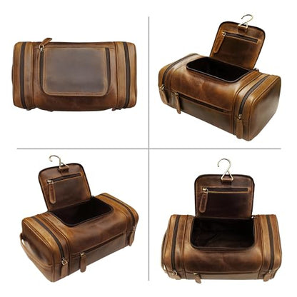 ELIZO Genuine Leather Toiletry Bag for Men Mens Toiletry Bags for Traveling Waterproof Hanging Leather Dopp Kit w/Hook Extra largeToiletry Bag Travel Organizer for Toiletries - size: X-Large