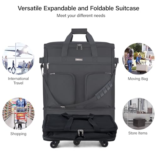 Hanke Expandable Collapsible Luggage with Wheels, Black Upgrade Version 2, 98L, Water-Resistant, 5 Spinner Wheels, 3 Pockets, Polyester, 19x13x27.2 inches, 6.1lb, Carry-On Luggage, Travel, Vacation - color: Black Upgrade Version 2