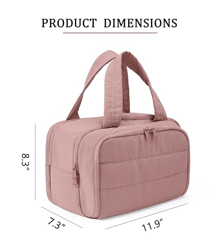 Travel Toiletry Bag for Women, Large Wide-open Puffy Cosmetic Makeup Bag with Wet-Dry Separation, Multi-Pocket Organizer with Carry Handle for Toiletries, Cosmetics, Essentials, Dark Pink - color: Dark Pink