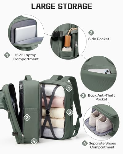 wepadre Vacuum Backpack Travel with Pump Travel Backpack with Vacuum System Expandable Vacpack Compression Backpacks for Travel Easy Vac Pack Carry on Luggage - color: Army Green