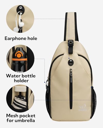 WATERFLY Crossbody Sling Backpack Sling Bag Travel Hiking Chest Bag Daypack - color: Z-beige