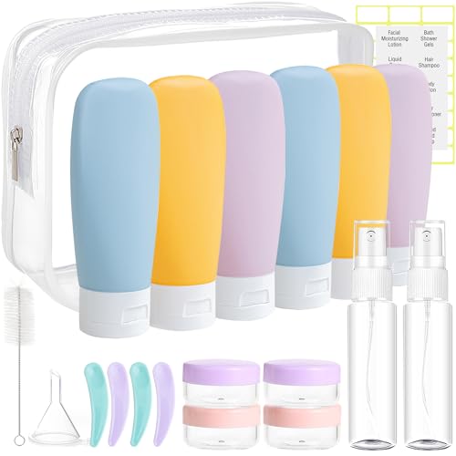 DEWSENSI 20 Pack Travel Bottles Set for Toiletries TSA Approved, Leak Proof Travel Size Containers Kit Portable Refillable Travel Accessories for Shampoo Conditioner Lotion Liquids (Multi-color) - color: multi-color A