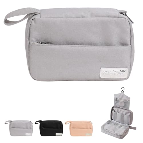 FabDay Travel Toiletry Bag with Hanging Hook Water-Resistant Cosmetic Case Makeup Bag Portable, Travel-Sized Container for Men, Silver Gray - color: Grey