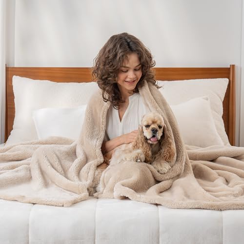 Berkshire Blanket Classic Extra-Fluffy™ Plush Blanket Queen Size, Soft Fuzzy Fluffy Long Hair Blanket for Couch Sofa Bed, Chino Khaki, 90x90 Inches - color: Chino, size: Full/Queen