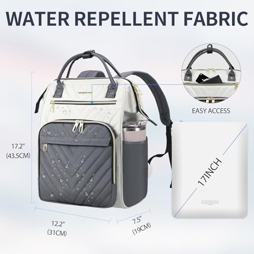 VANKEAN 17 Inch Laptop Backpack for Women Fashion Computer Work Bag, Large Capacity Waterproof Backpack, College Daypack Business Travel(Beige-GREY, 17.3 Inch) - color: Beige-grey, size: 17.3 Inch