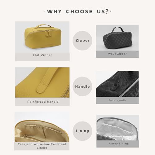Travel Makeup Bag – Large Cosmetic Organizer with Waterproof PU Leather, Smooth Double Zipper & Tear-Resistant Lining, Toiletry Pouch for Women (Yellow) - color: 01-Yellow