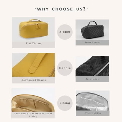 Travel Makeup Bag – Large Cosmetic Organizer with Waterproof PU Leather, Smooth Double Zipper & Tear-Resistant Lining, Toiletry Pouch for Women (Yellow) - color: 01-Yellow
