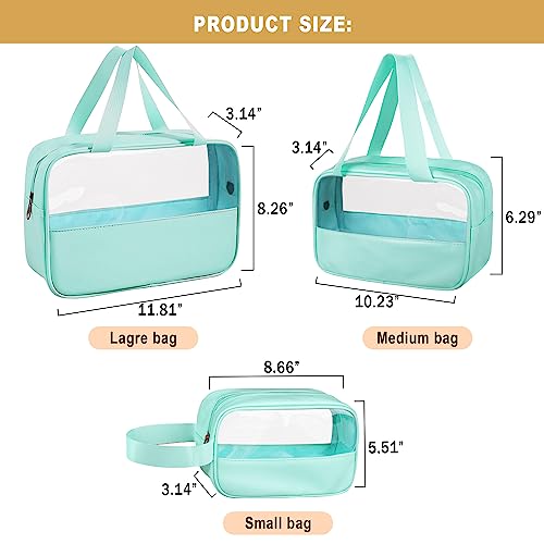 Clear Makeup Bag, 3 Pcs of Cosmetic Bags Set, Transparent PVC Travel Makeup Pouch, Waterproof Cute Toiletry Bag for Women (Mint Green) - color: Z-Mint Green-3pcs, style: 3pcs