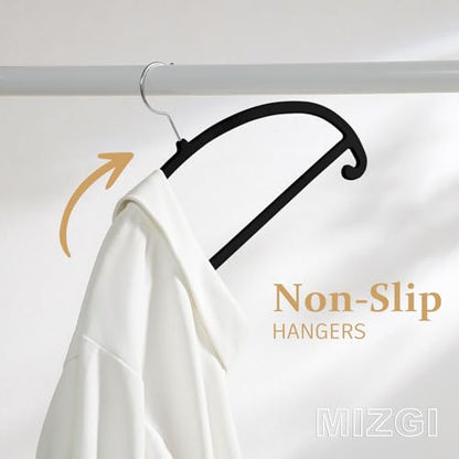 MIZGI 50 Pack Black Velvet Hangers - No Shoulder Bumps, Heavy Duty Non-Slip Chrome Hooks for Jackets, Coats, Pants - color: Black/Upgraded, size: 50 Pack