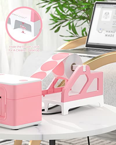 MUNBYN Label Holder for Rolls and Fan-Fold Labels, Thermal Sticker Roll Holder for Desktop Thermal Printer Shipping Supplies Industrial Paper, Pink - color: Pink and White