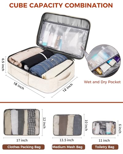 Vancropak Travel Backpack for Women, Airline Approved Carry On Backpack with 3 Packing Cubes, Expandable Large 40L Travel Bag fits 17" Laptop, Anti Theft Luggage Suitcase Weekend Daypack, White Brown - color: White Brown