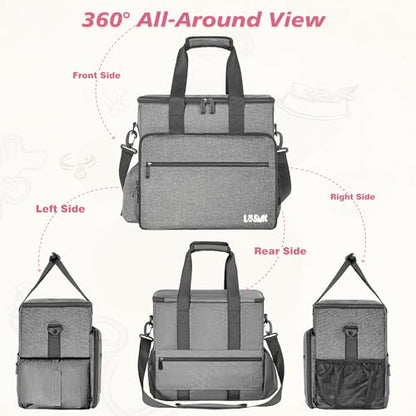 5 Set Dog Travel Bag for Supplies, Dog Lovers, Large Pet Travel Kit Includes 2 Food Containers&2 Collapsible Bowls、Placemats,Grey - color: Wavellite Gray