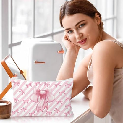 30pcs Pink Bow Makeup Bag Coquette Cosmetic Bags for Women Elegant Bow Preppy Pink Pouch Travel Toiletry Bag for Women Girls Mothers Day Gifts - style: Bow