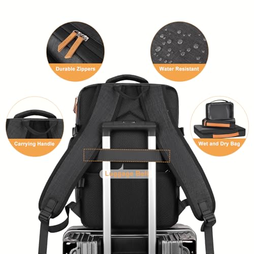 MOSISO 40L Travel Backpack for Women&Men, Flight Approved Carry on Daypack with USB Charging Port&3 Packing Cubes, 17-17.3 inch Expandable Suitcase Laptop Backpack for Office Work Travel, Black