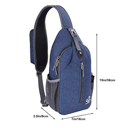 WATERFLY Crossbody Sling Backpack Sling Bag Travel Hiking Chest Bag Daypack - color: Navy Blue